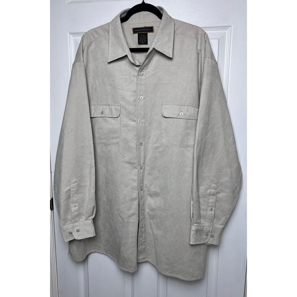 George Foreman Men's Long Sleeve Button Up Beige Suede Pocket Shirt Size 3X/Big